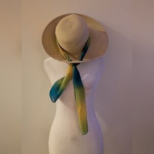 Elegant Straw Hat with Gradient Scarf